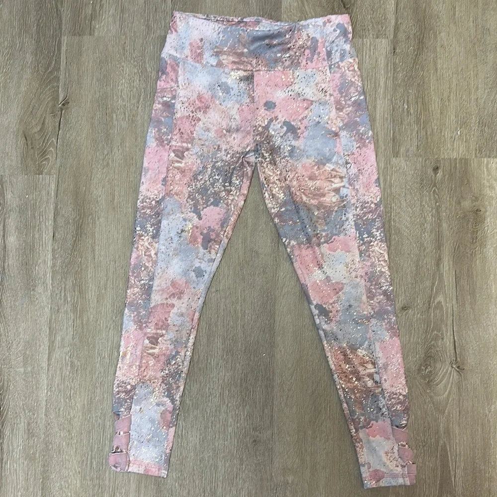 Justice Pink and White Aztec Geometric Leggings Fleece Lined